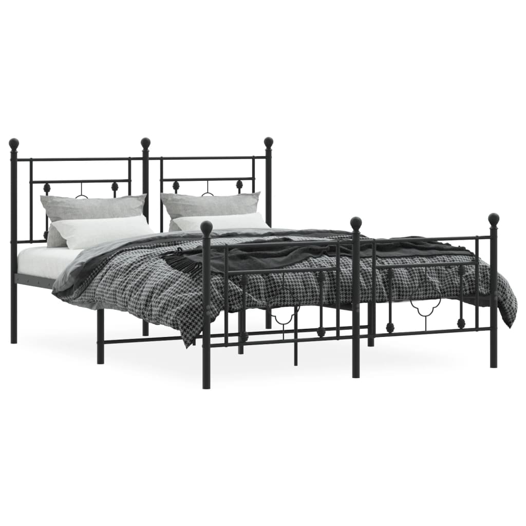 Cadre de lit métal sans matelas avec pied de lit noir 135x190cm - XIOS