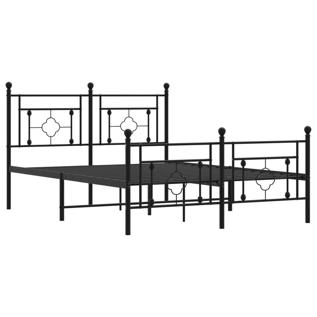Cadre de lit métal sans matelas avec pied de lit noir 135x190cm - XIOS