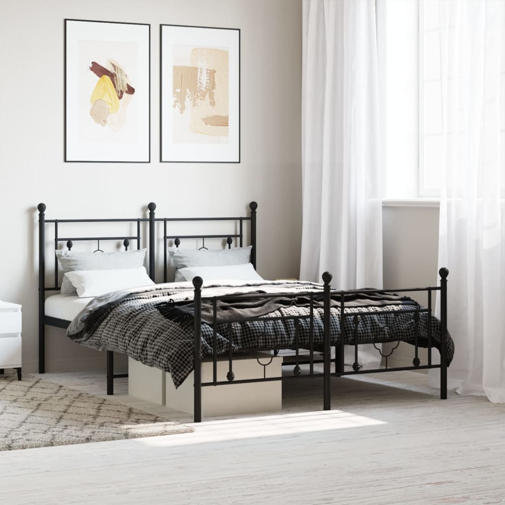 Cadre de lit métal sans matelas avec pied de lit noir 135x190cm - XIOS