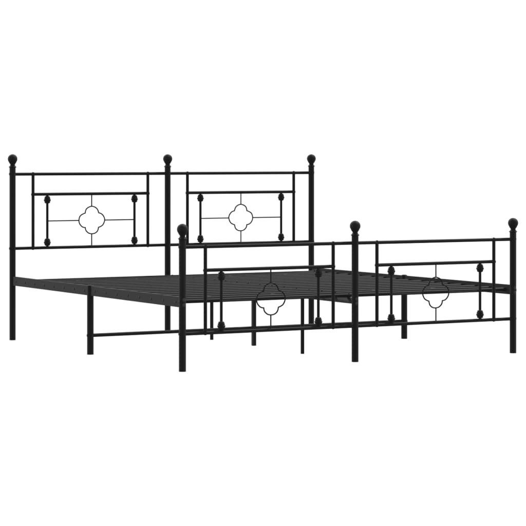 Cadre de lit métal sans matelas avec pied de lit noir 183x213cm - XIOS