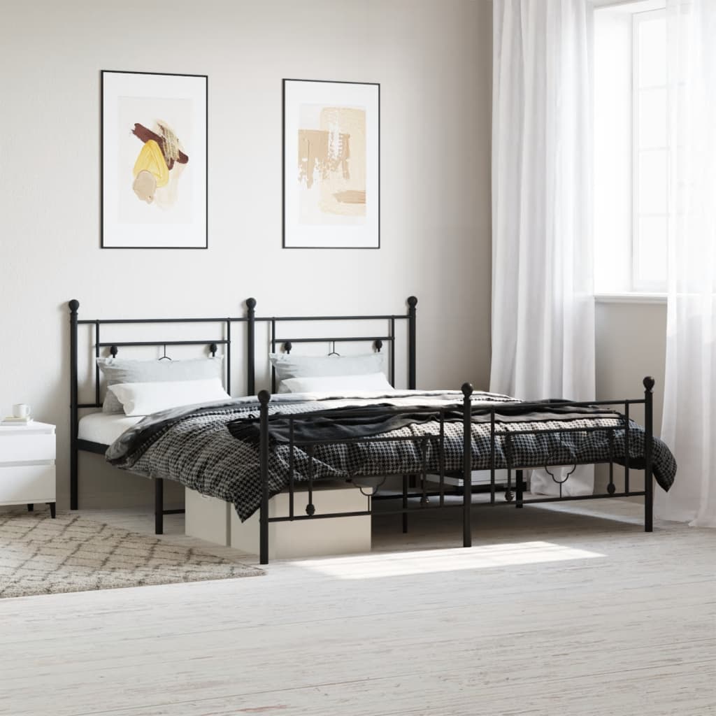 Cadre de lit métal sans matelas avec pied de lit noir 183x213cm - XIOS