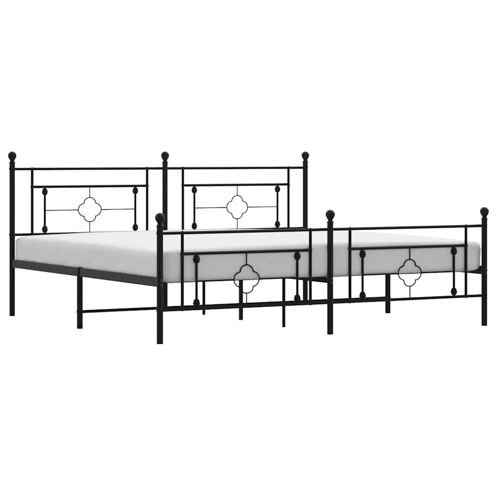Cadre de lit métal sans matelas avec pied de lit noir 193x203cm - XIOS