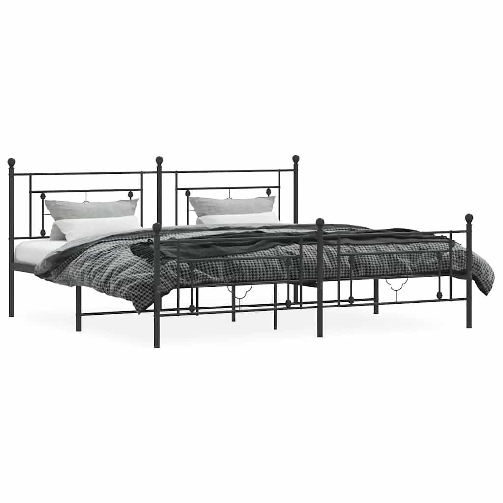 Cadre de lit métal sans matelas avec pied de lit noir 193x203cm - XIOS