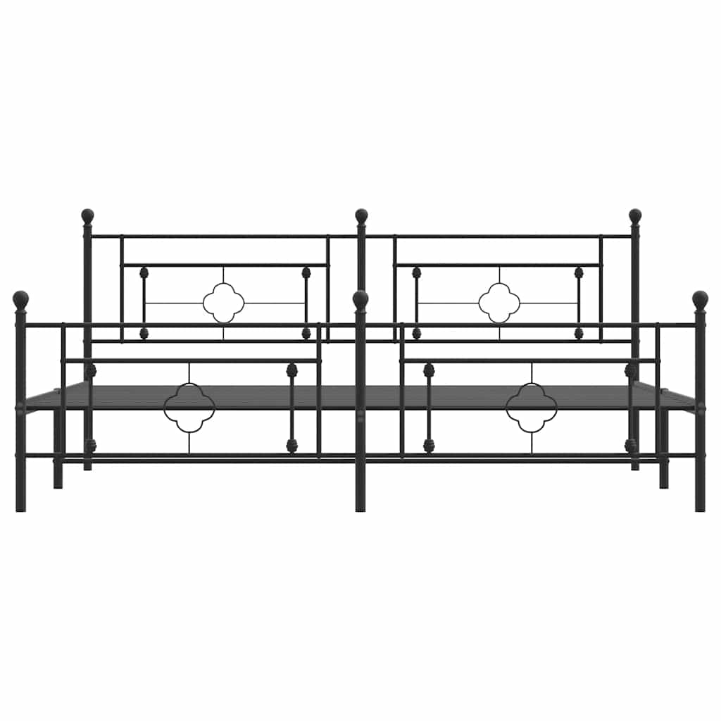 Cadre de lit métal sans matelas avec pied de lit noir 193x203cm - XIOS