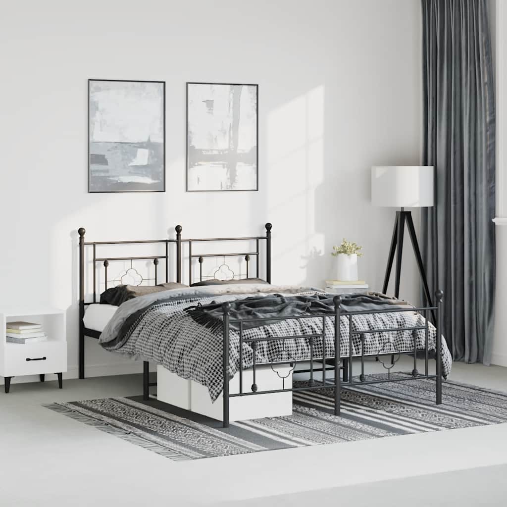 Cadre de lit métal sans matelas avec pied de lit noir 193x203cm - XIOS
