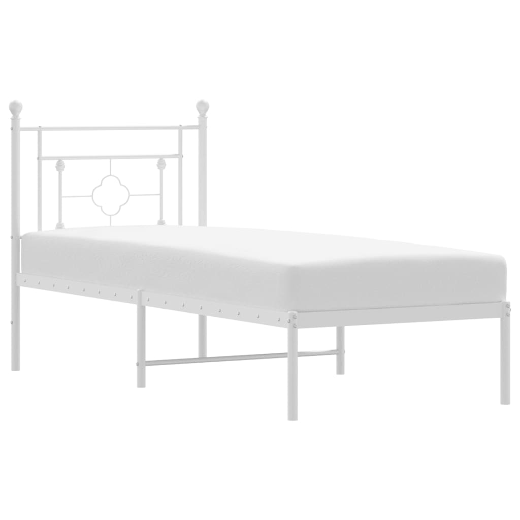 Cadre de lit métal sans matelas avec tête de lit blanc 75x190cm - XIOS