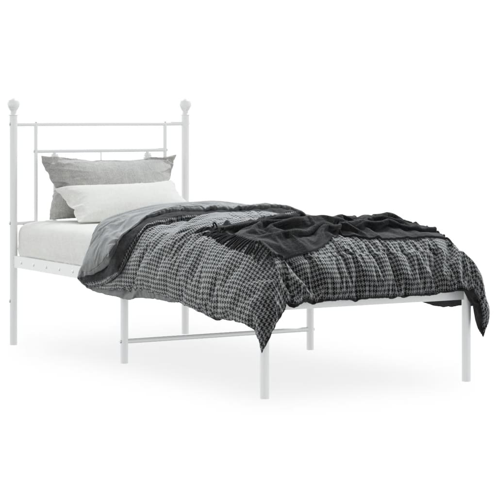 Cadre de lit métal sans matelas avec tête de lit blanc 75x190cm - XIOS
