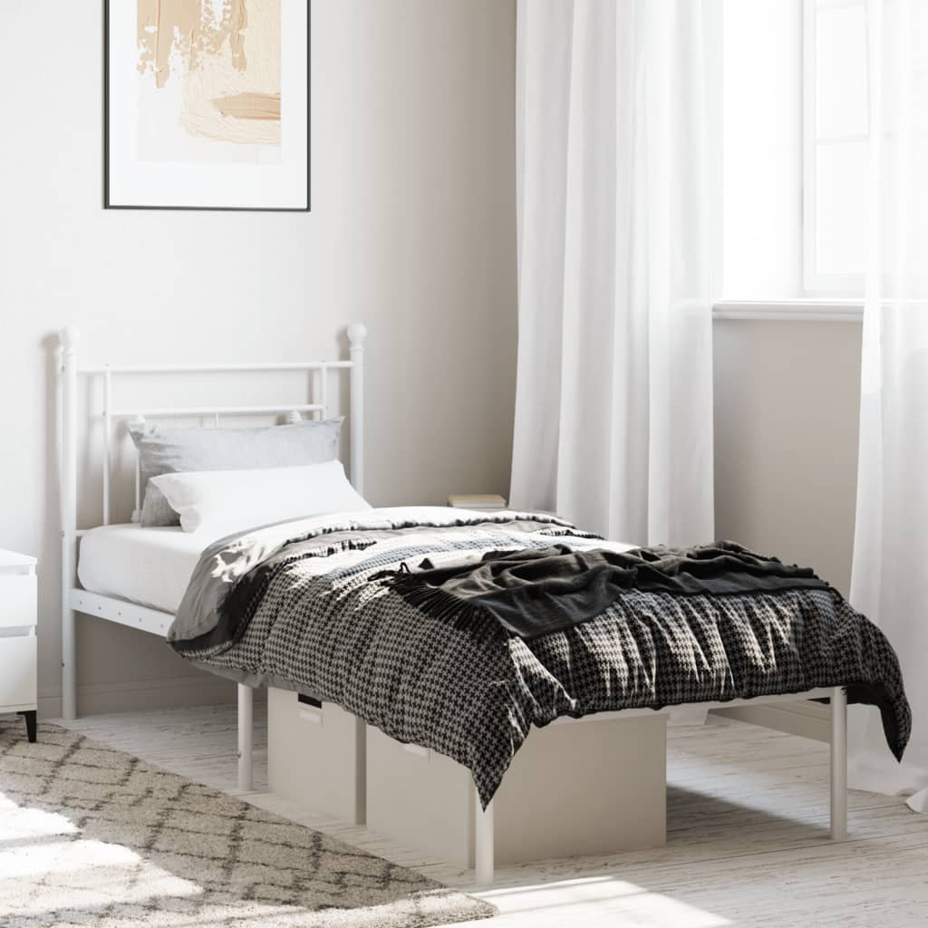Cadre de lit métal sans matelas avec tête de lit blanc 75x190cm - XIOS