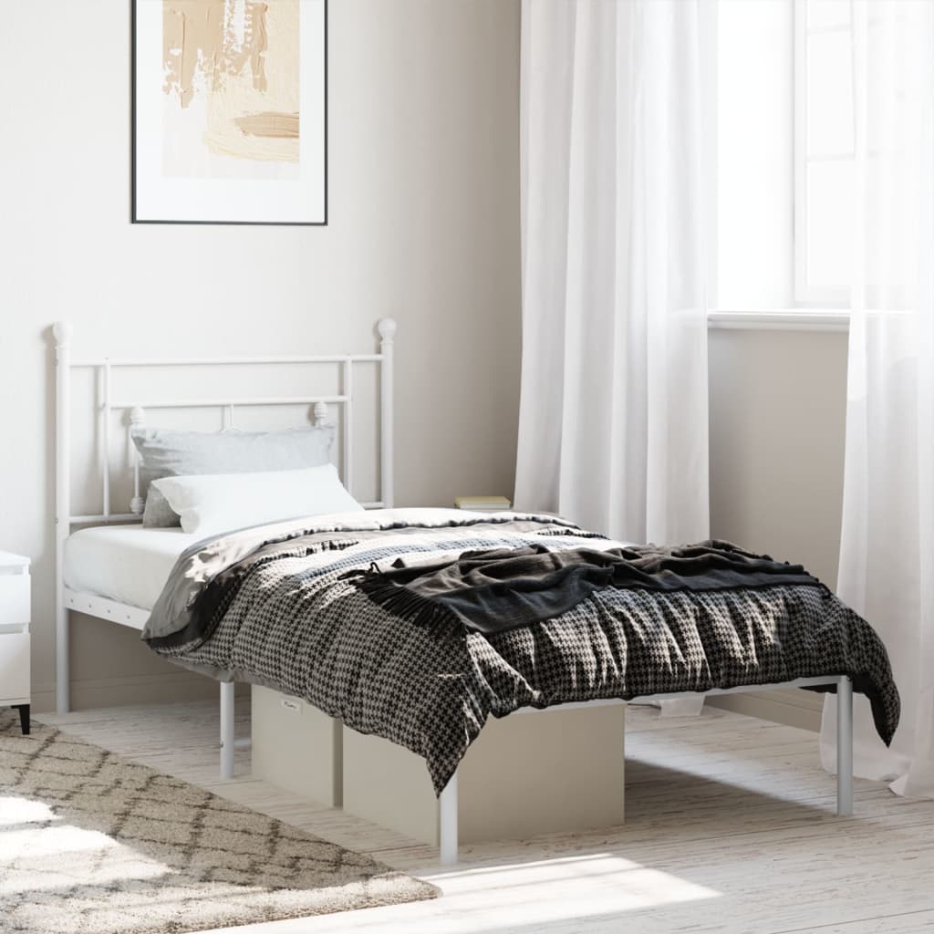 Cadre de lit métal sans matelas avec tête de lit blanc 90x200cm - XIOS