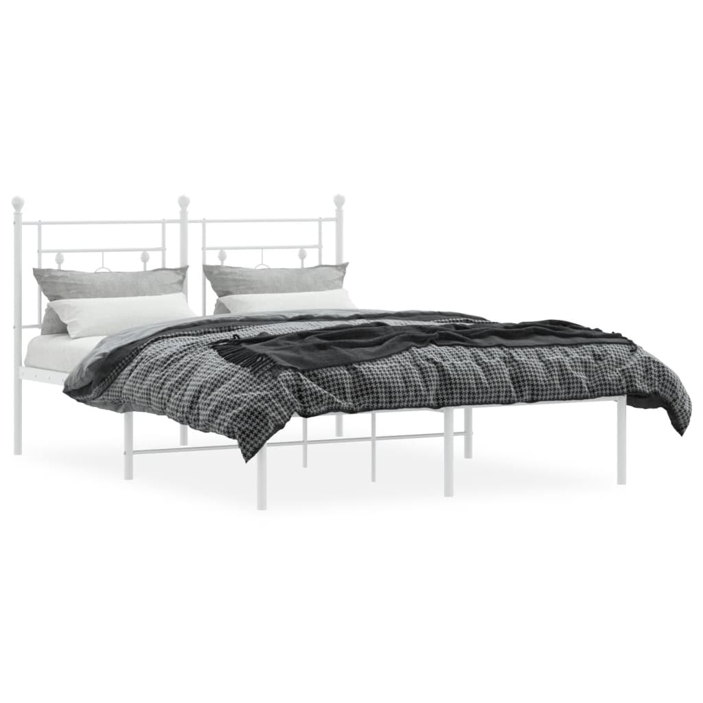 Cadre de lit métal sans matelas et tête de lit blanc 135x190 cm - XIOS