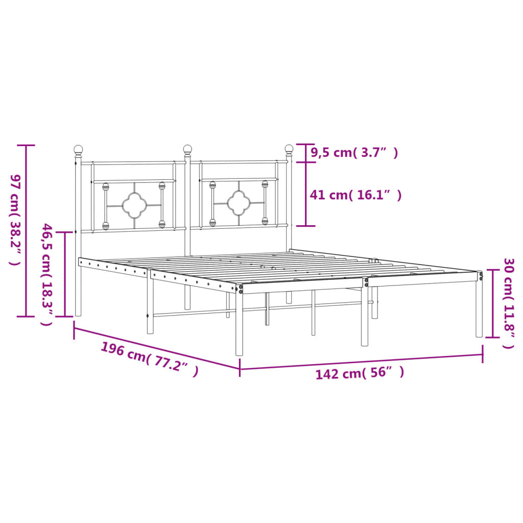 Cadre de lit métal sans matelas et tête de lit blanc 135x190 cm - XIOS