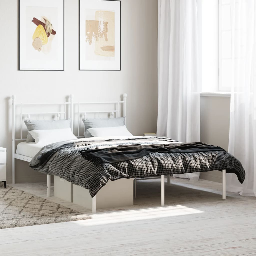 Cadre de lit métal sans matelas et tête de lit blanc 140x190 cm - XIOS