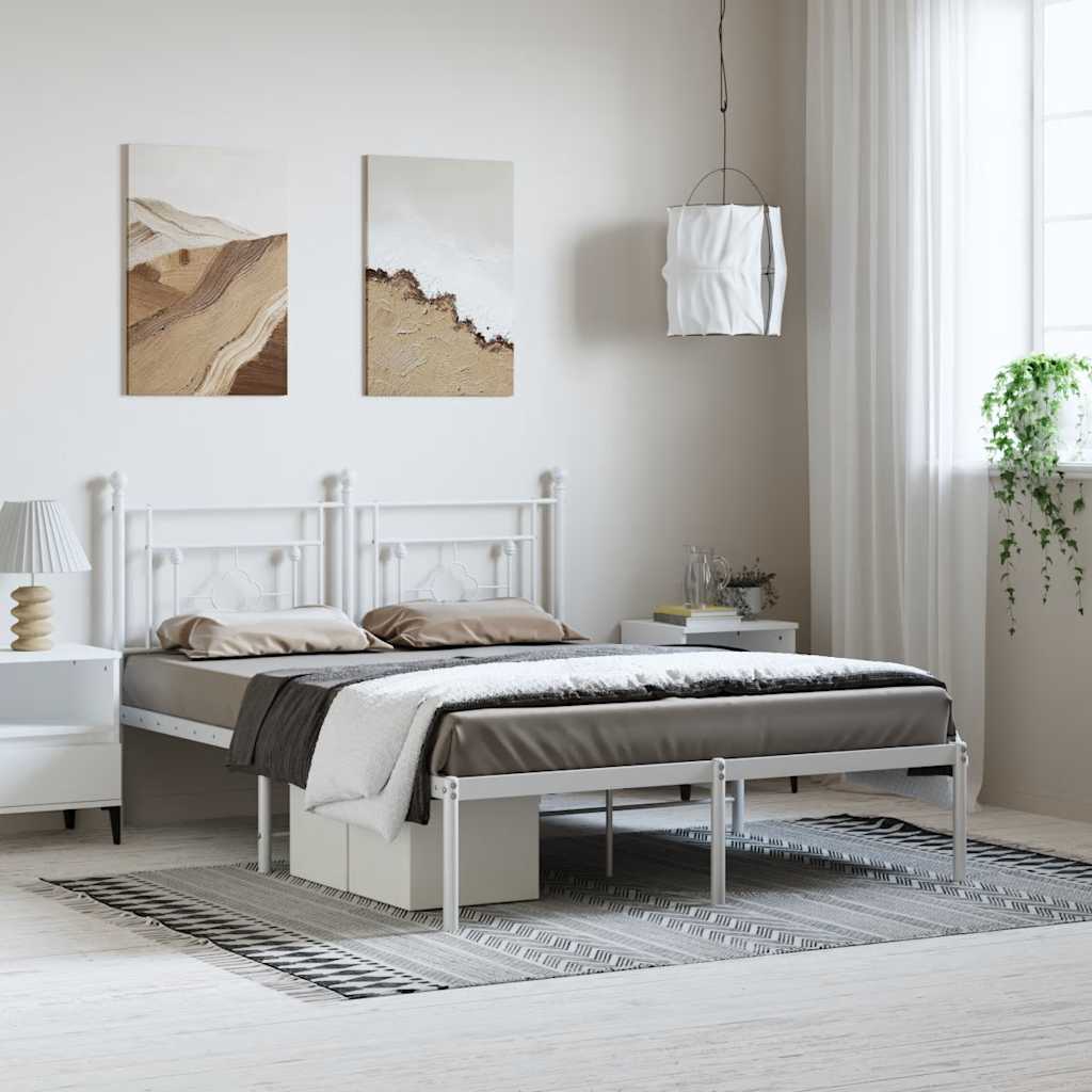 Cadre de lit métal sans matelas et tête de lit blanc 150x200 cm - XIOS