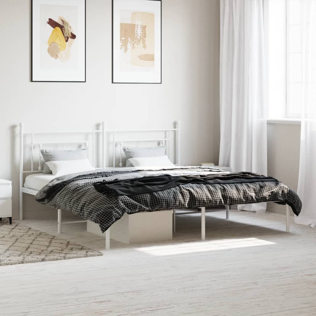 Cadre de lit métal sans matelas et tête de lit blanc 183x213 cm - XIOS