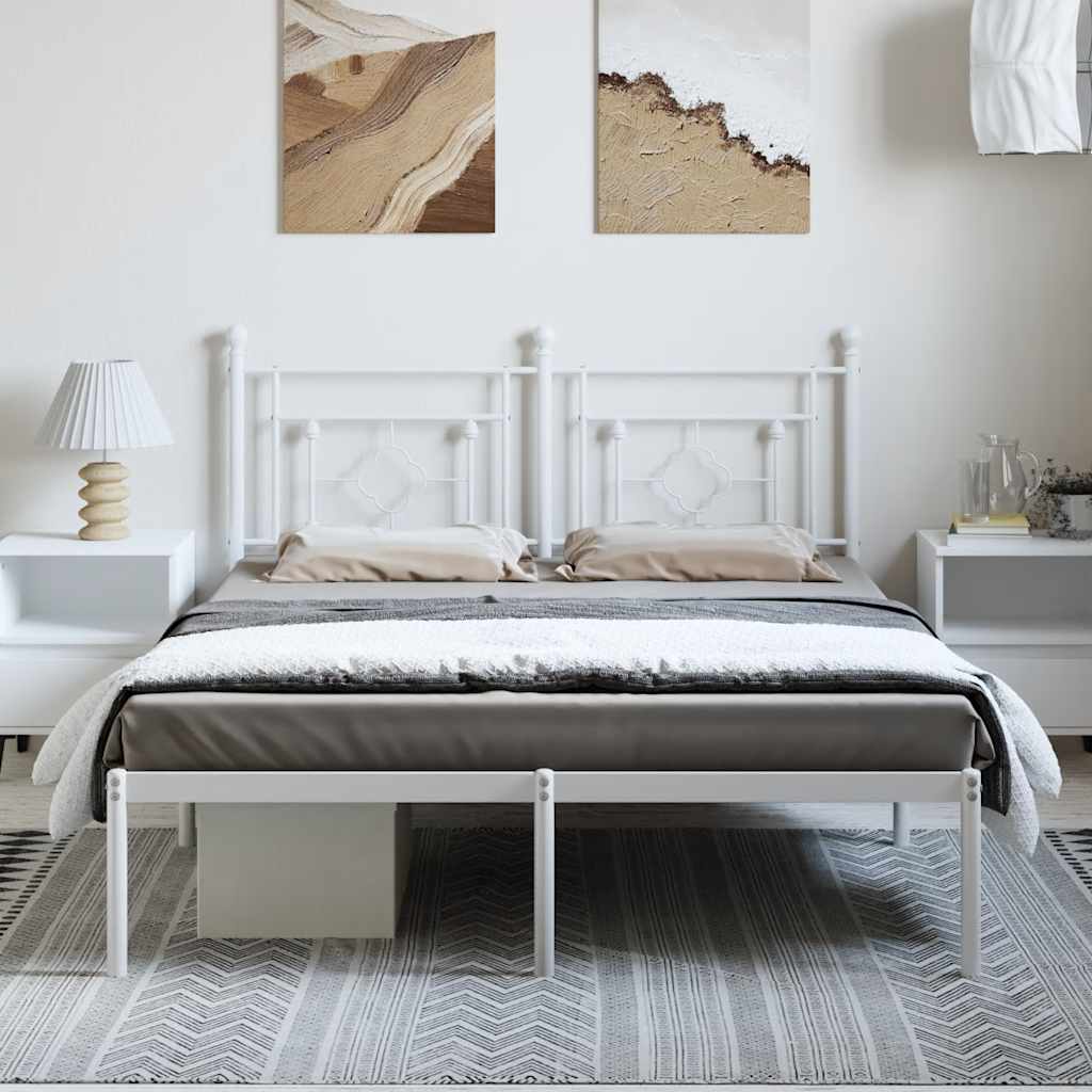 Cadre de lit métal sans matelas et tête de lit blanc 193x203 cm - XIOS