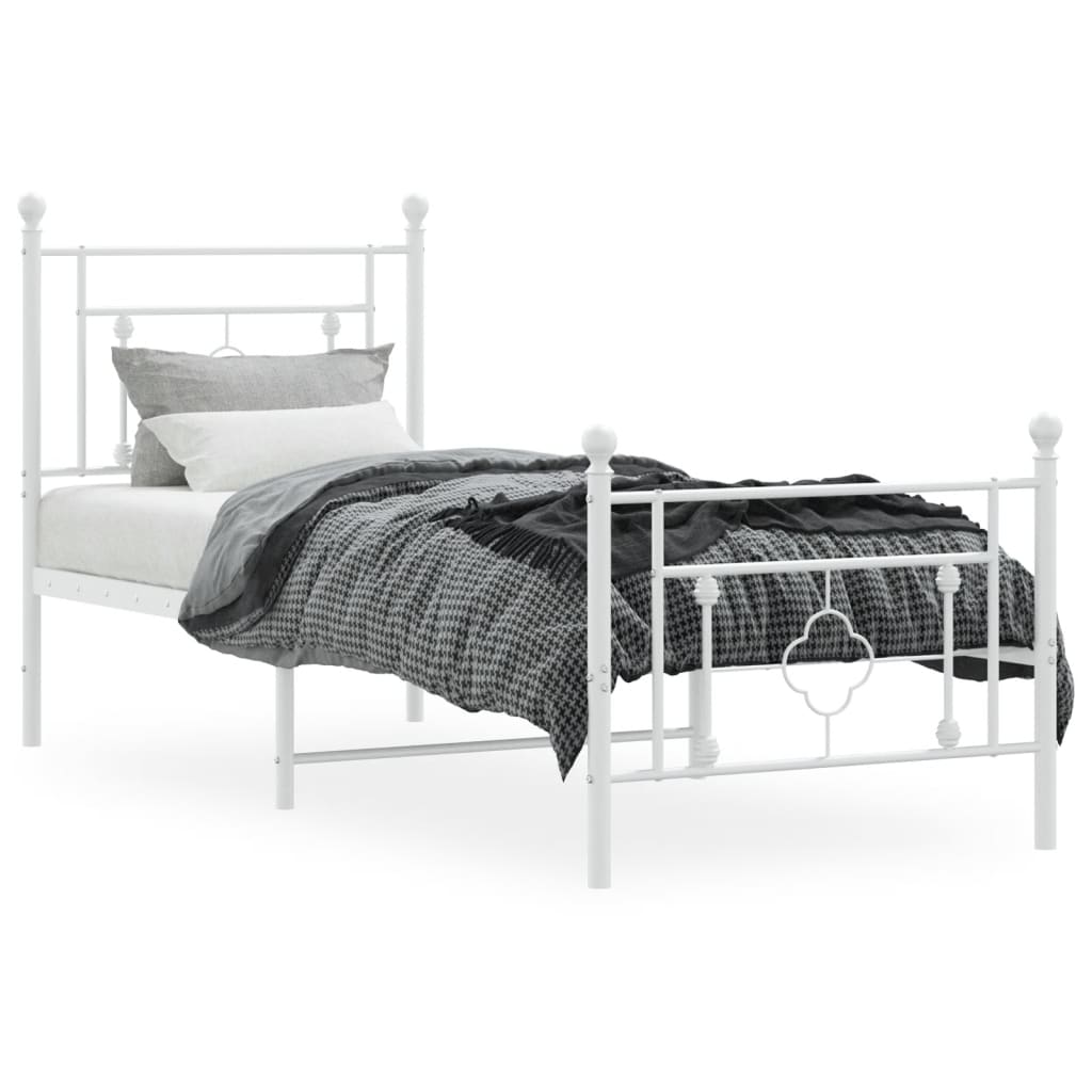 Cadre de lit métal sans matelas avec pied de lit blanc 75x190cm - XIOS