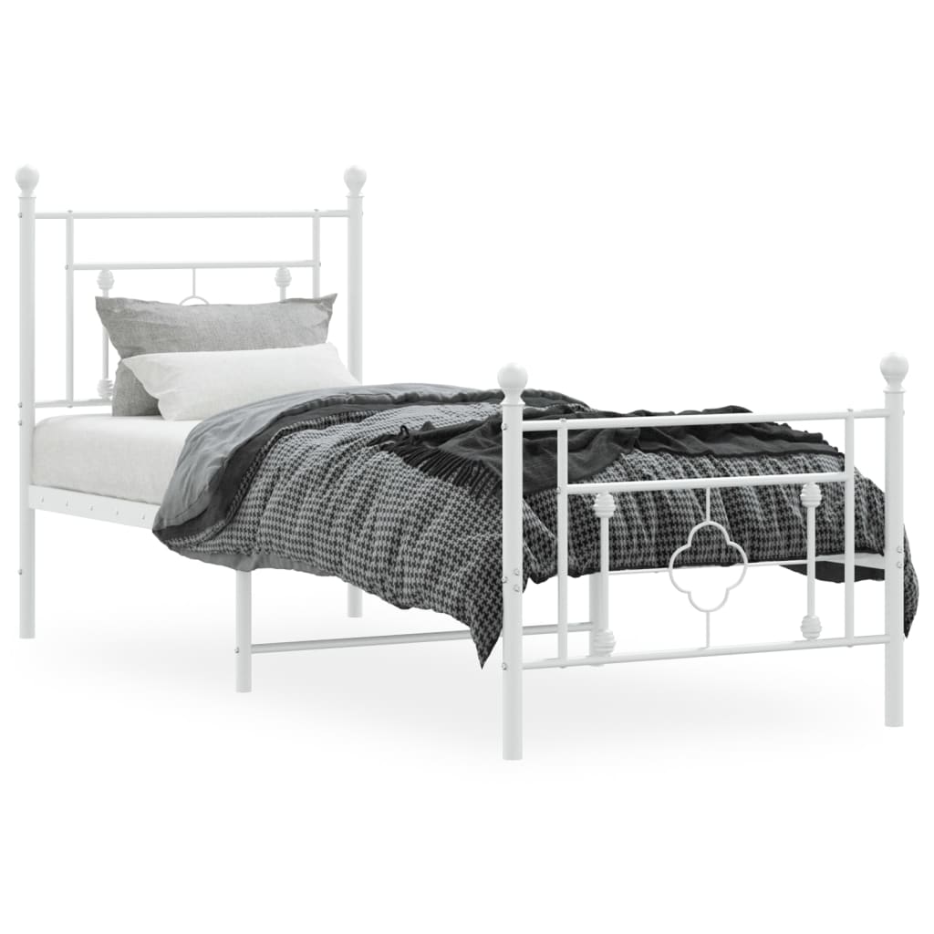 Cadre de lit métal sans matelas avec pied de lit blanc 80x200cm - XIOS