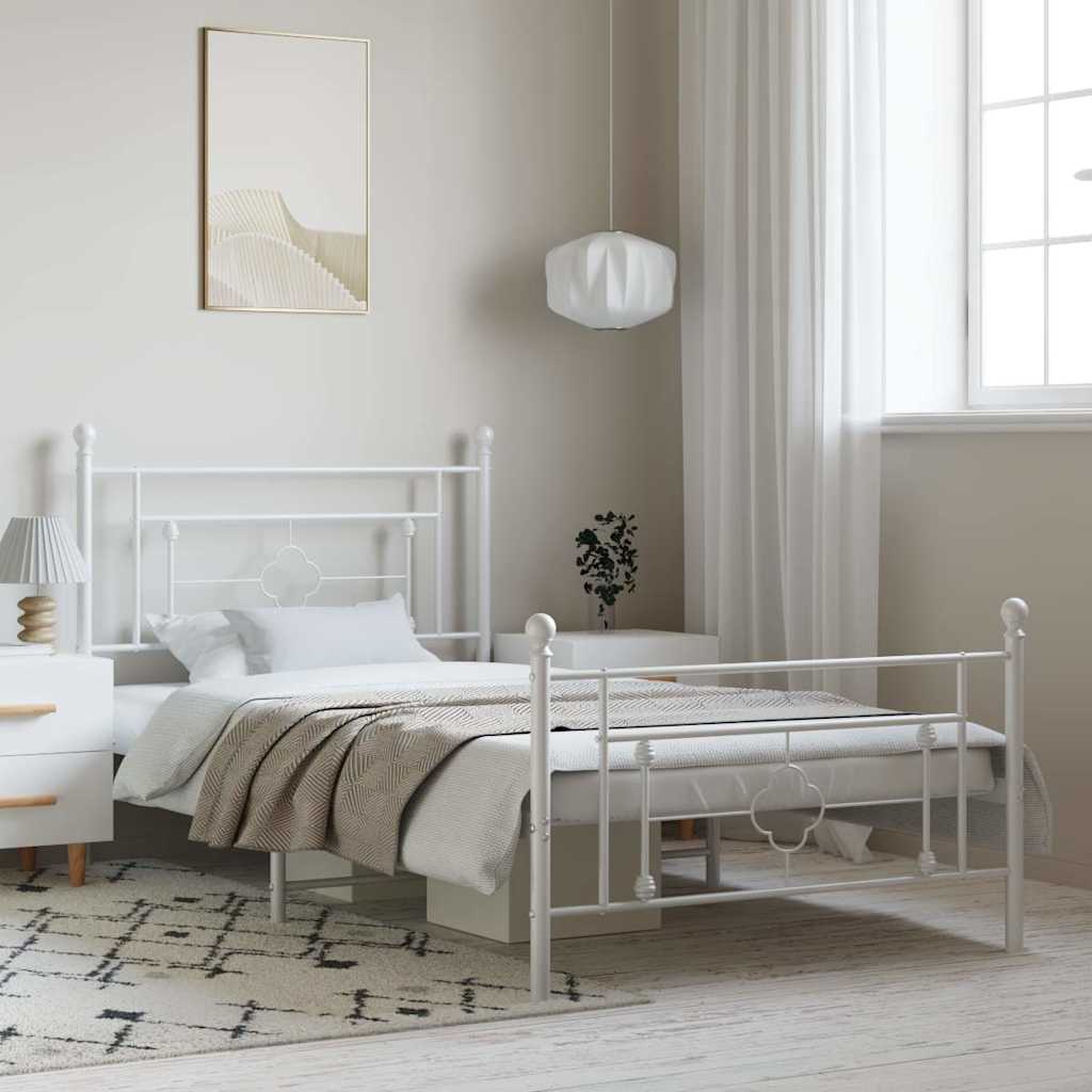 Cadre de lit métal sans matelas et pied de lit blanc 100x200 cm - XIOS