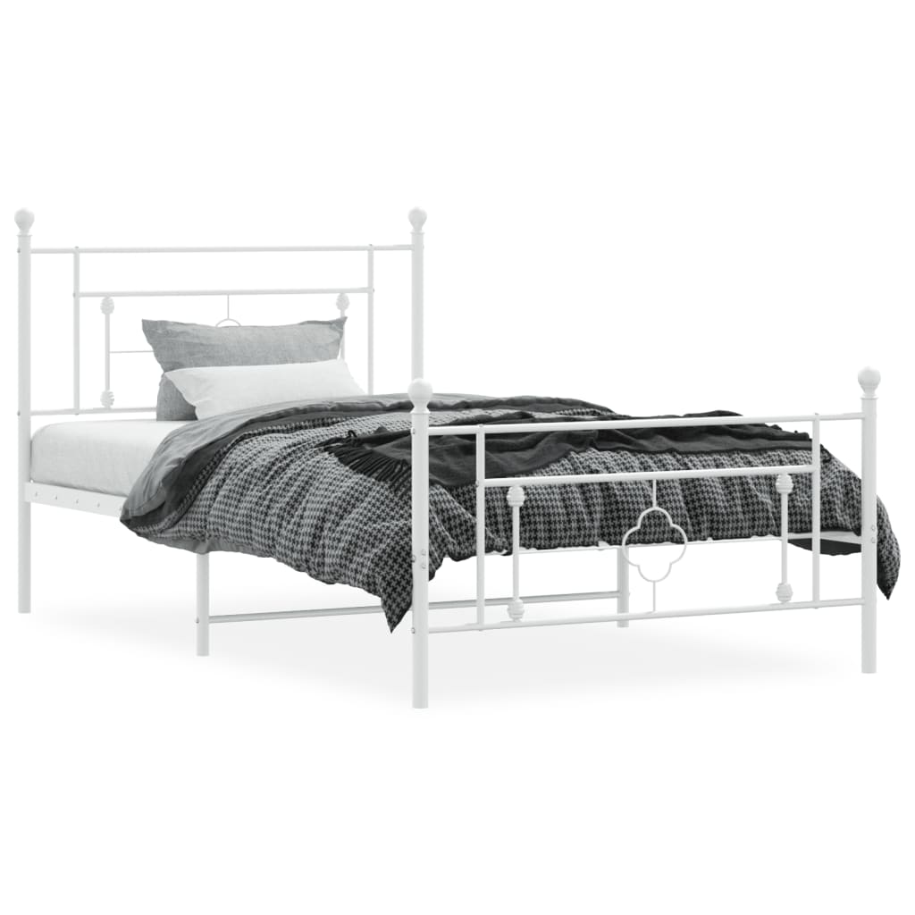 Cadre de lit métal sans matelas et pied de lit blanc 107x203 cm - XIOS