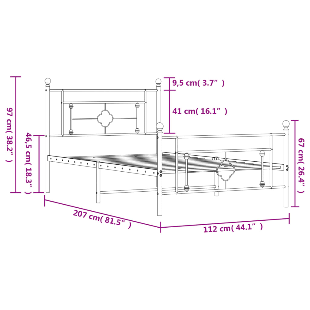 Cadre de lit métal sans matelas et pied de lit blanc 107x203 cm - XIOS