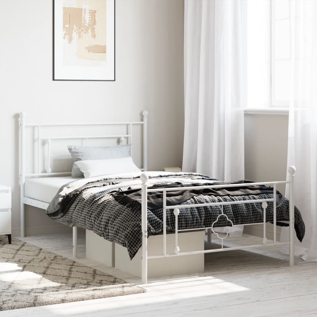 Cadre de lit métal sans matelas et pied de lit blanc 107x203 cm - XIOS