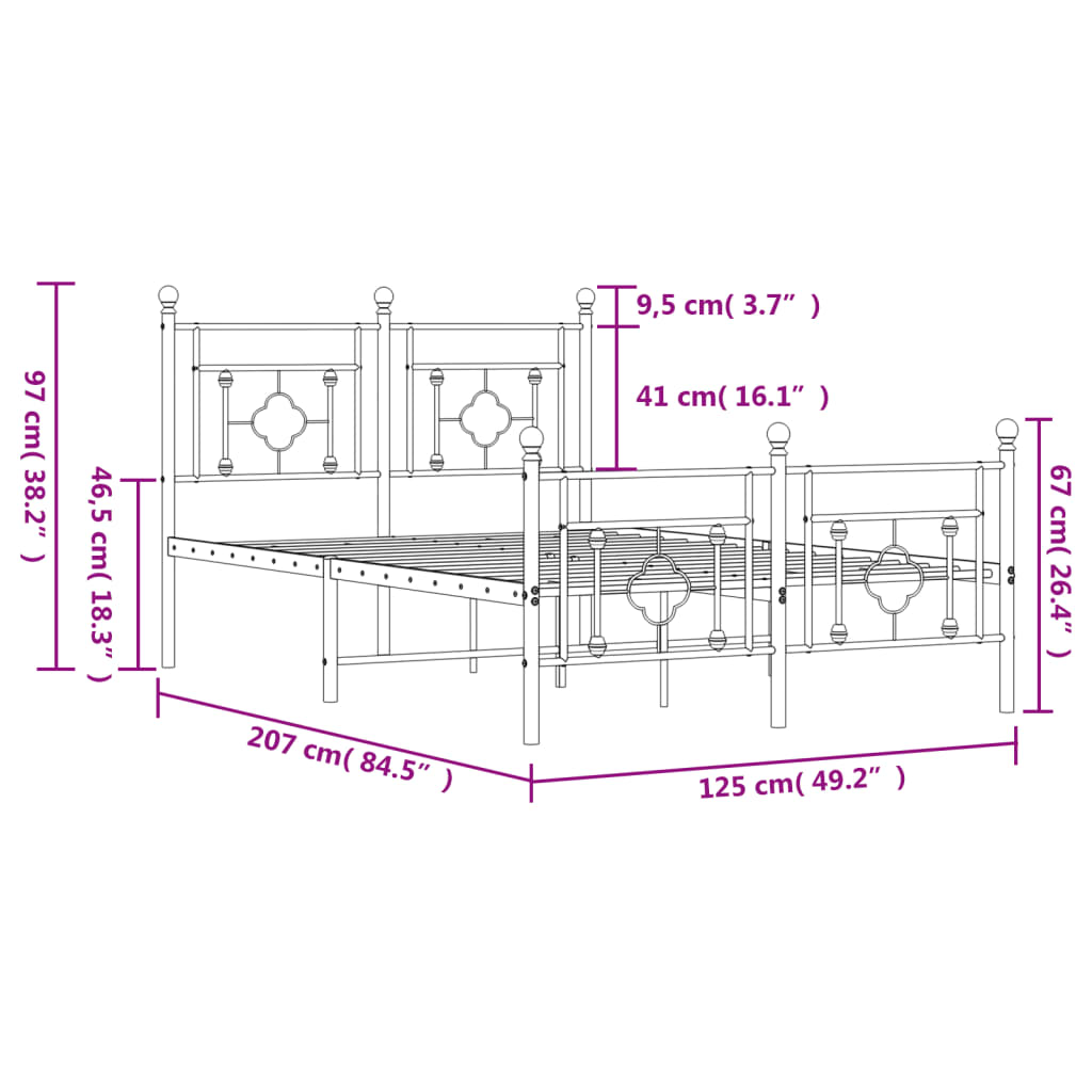 Cadre de lit métal sans matelas et pied de lit blanc 120x200 cm - XIOS