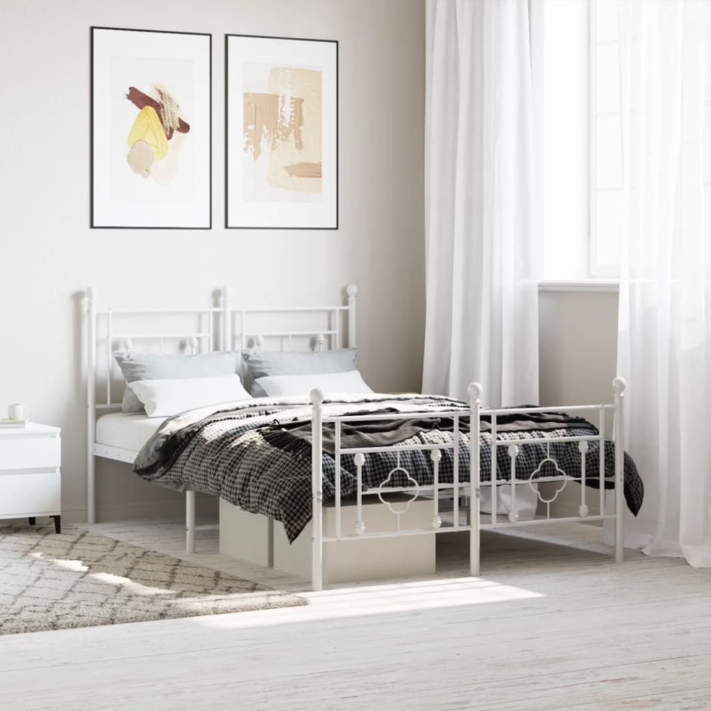 Cadre de lit métal sans matelas et pied de lit blanc 120x200 cm - XIOS