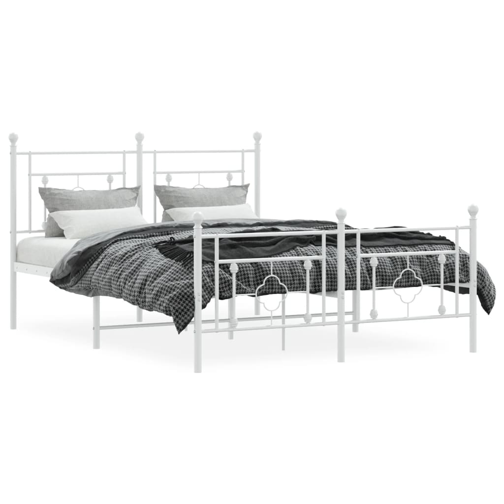 Cadre de lit métal sans matelas et pied de lit blanc 140x200 cm - XIOS