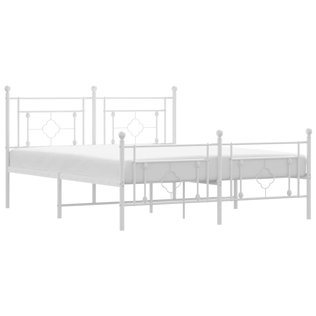 Cadre de lit métal sans matelas et pied de lit blanc 150x200 cm - XIOS