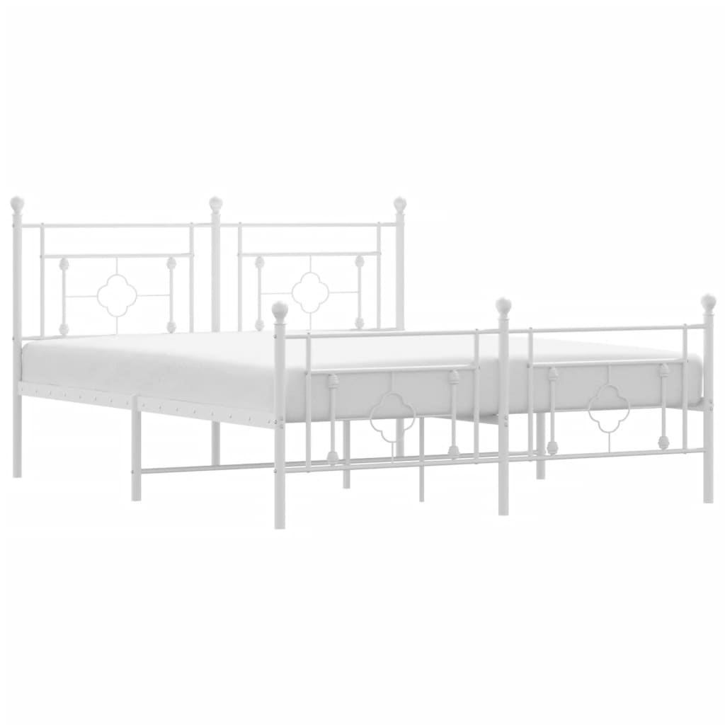 Cadre de lit métal sans matelas et pied de lit blanc 160x200 cm - XIOS
