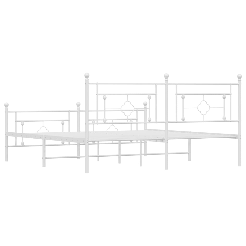 Cadre de lit métal sans matelas et pied de lit blanc 183x213 cm - XIOS