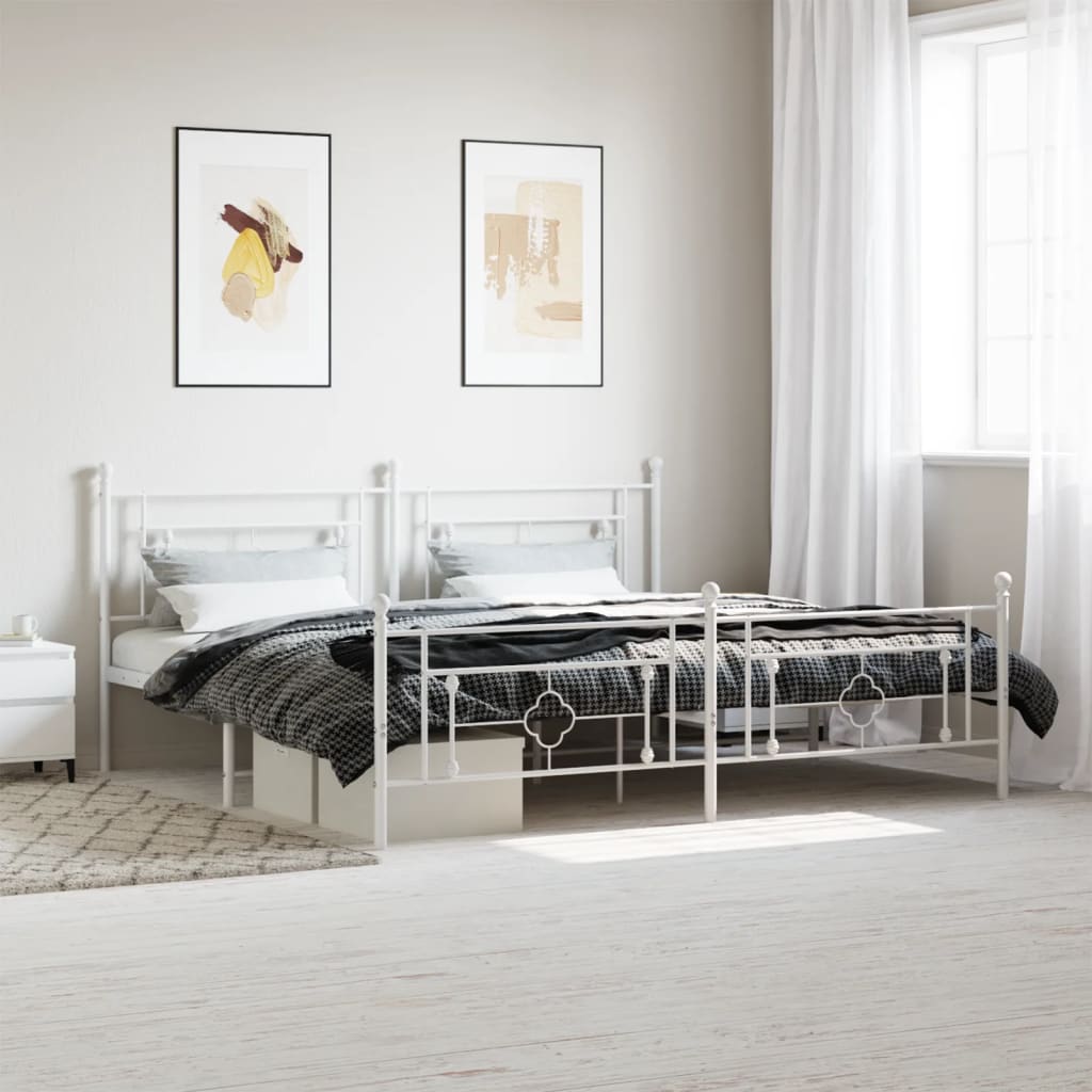 Cadre de lit métal sans matelas et pied de lit blanc 200x200 cm - XIOS
