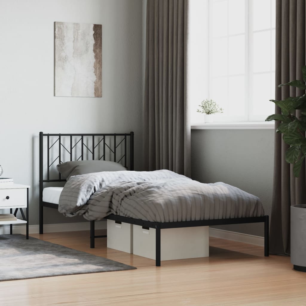Cadre de lit métal sans matelas avec tête de lit noir 90x190 cm - XIOS