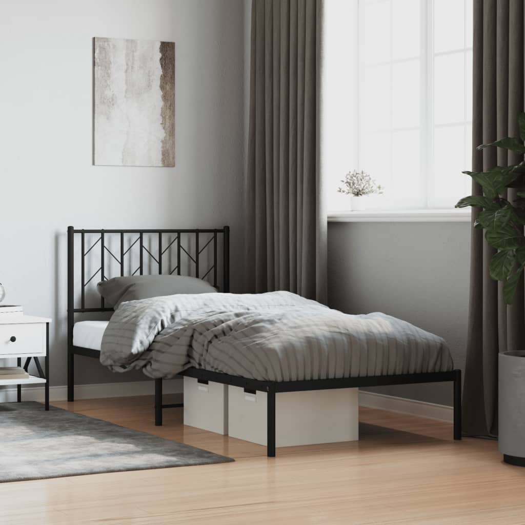 Cadre de lit métal sans matelas avec tête de lit noir 90x200 cm - XIOS
