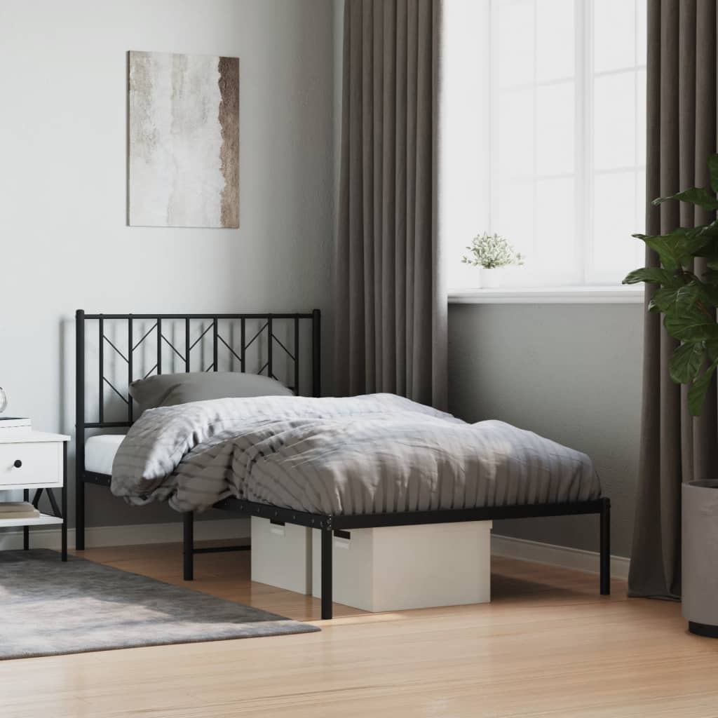 Cadre de lit métal sans matelas avec tête de lit noir 100x190cm - XIOS
