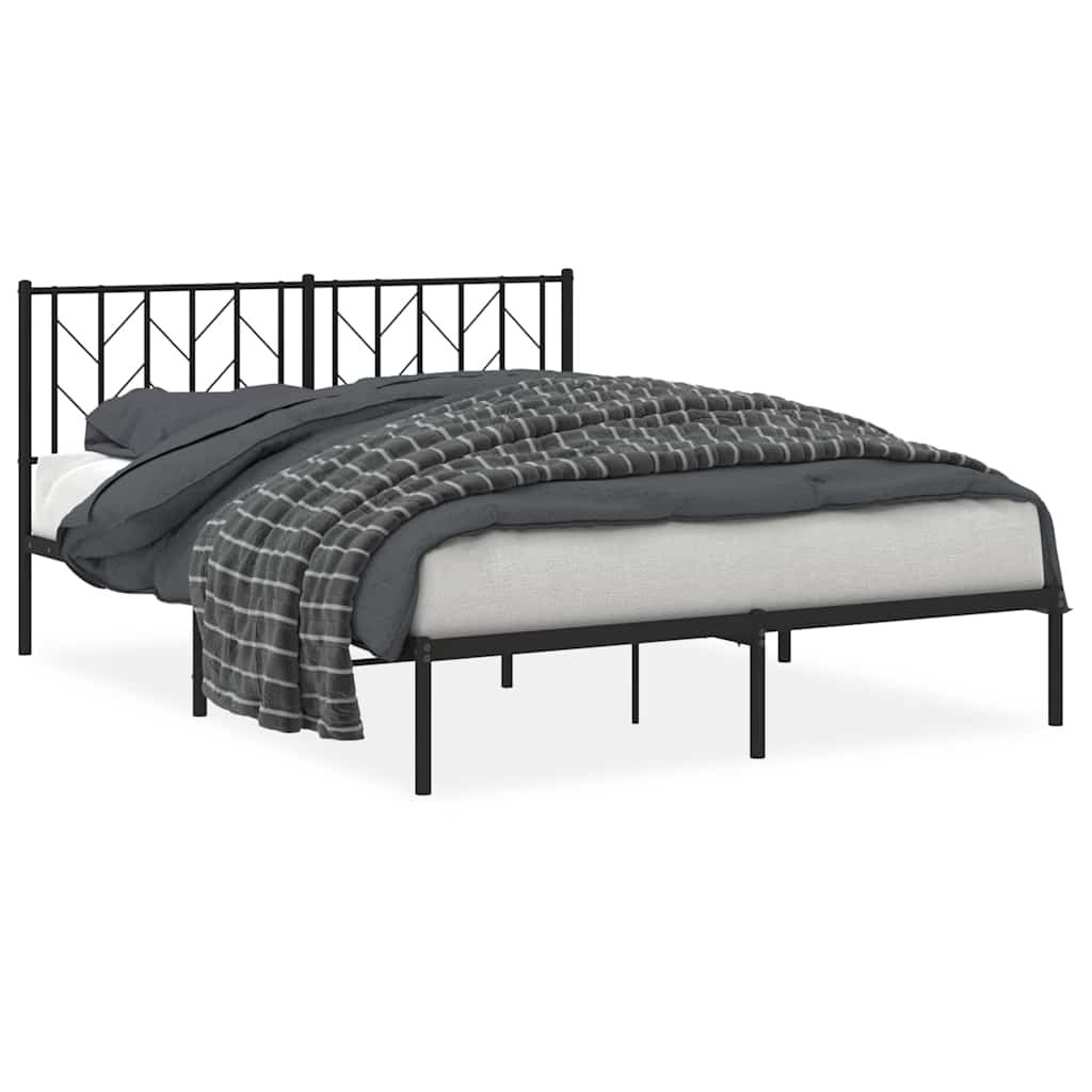 Cadre de lit métal sans matelas avec tête de lit noir 150x200cm - XIOS