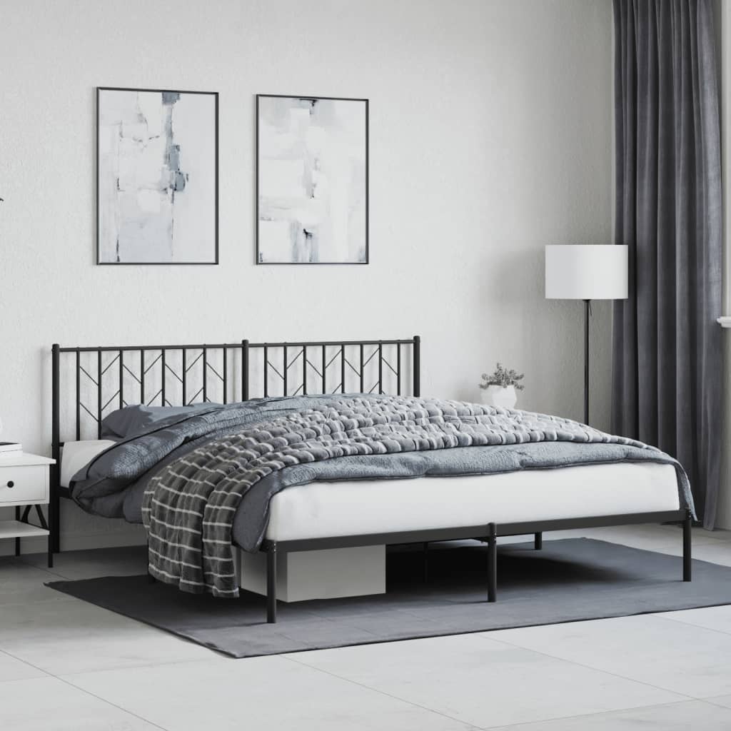 Cadre de lit métal sans matelas et tête de lit noir 180x200 cm - XIOS