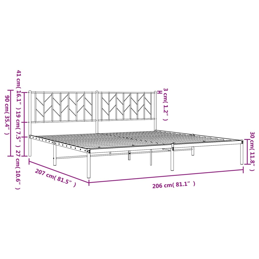 Cadre de lit métal sans matelas avec tête de lit noir 200x200cm - XIOS