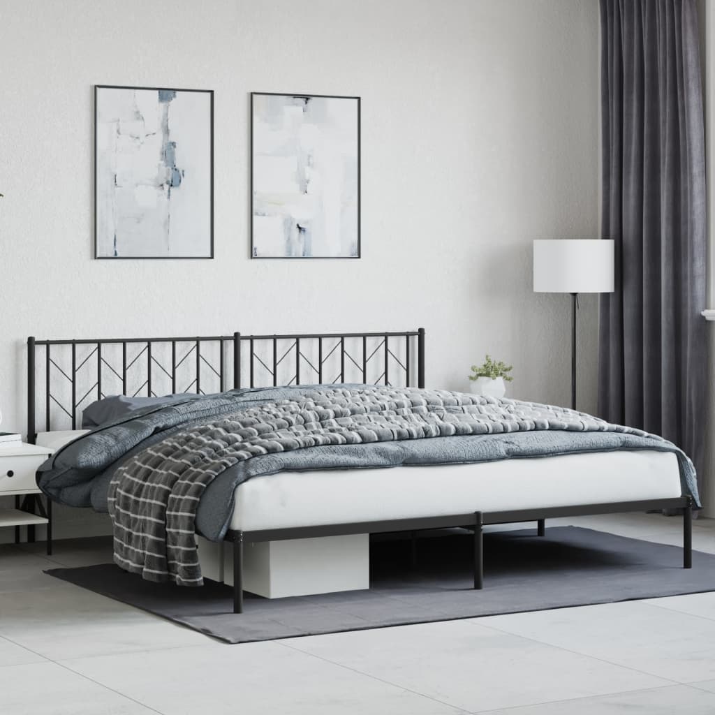 Cadre de lit métal sans matelas avec tête de lit noir 200x200cm - XIOS