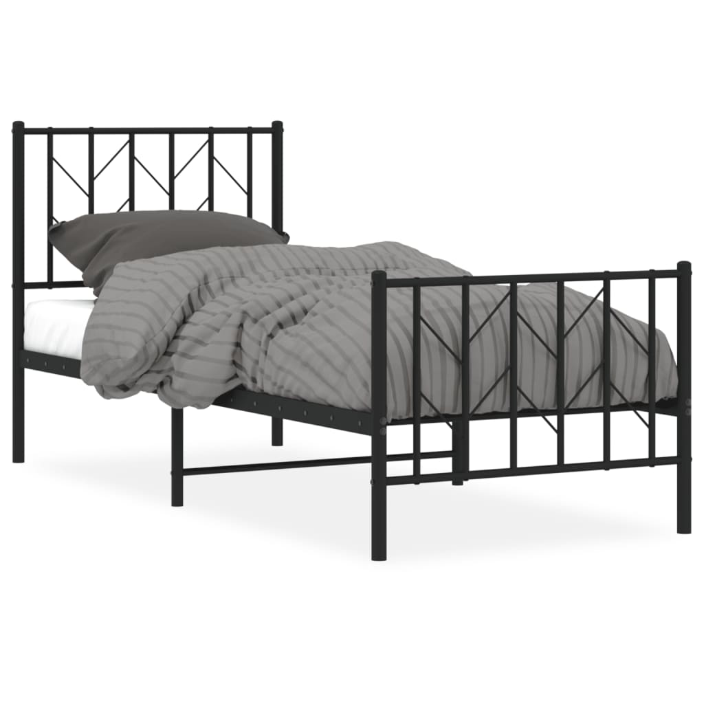 Cadre de lit métal sans matelas avec pied de lit noir 75x190 cm - XIOS