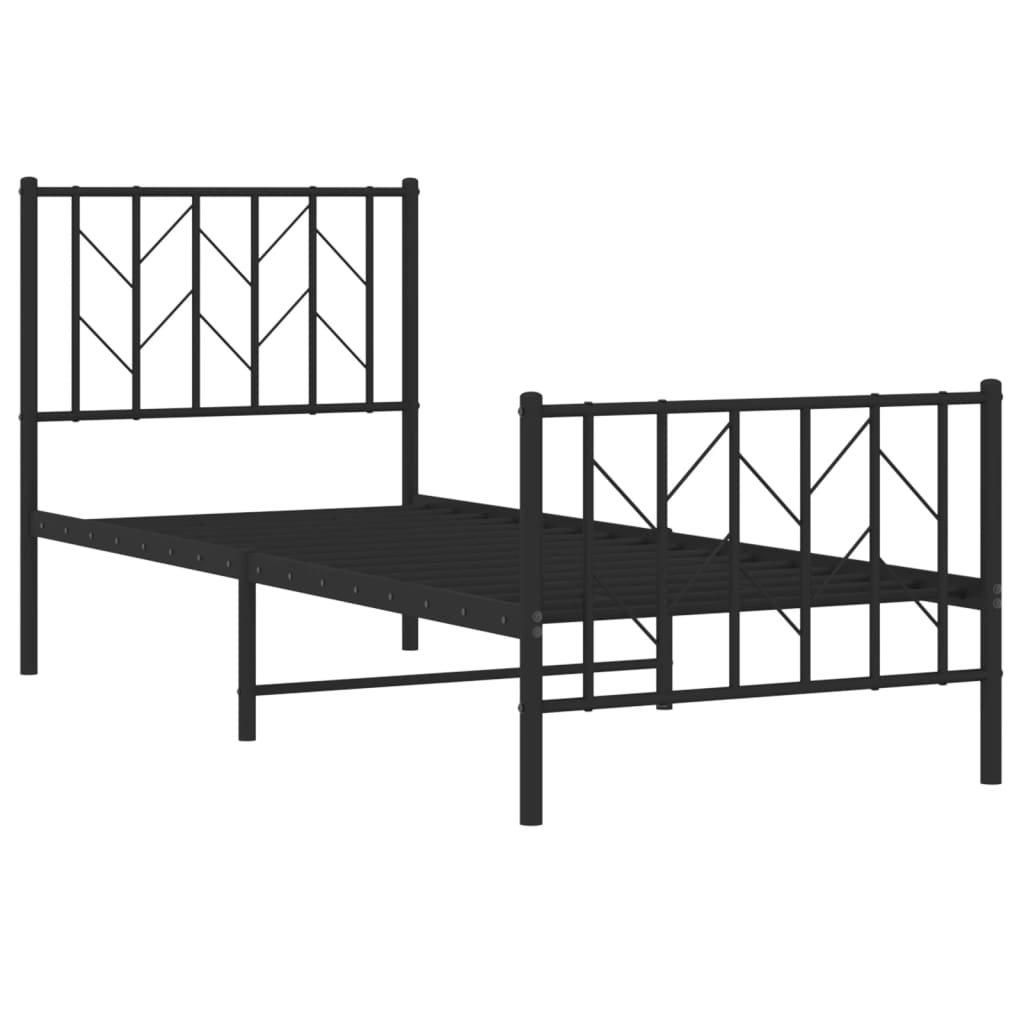 Cadre de lit métal sans matelas avec pied de lit noir 75x190 cm - XIOS