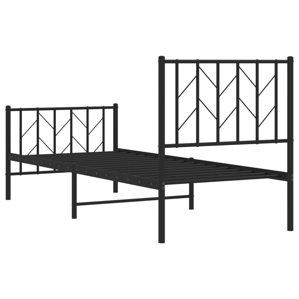 Cadre de lit métal sans matelas avec pied de lit noir 75x190 cm - XIOS