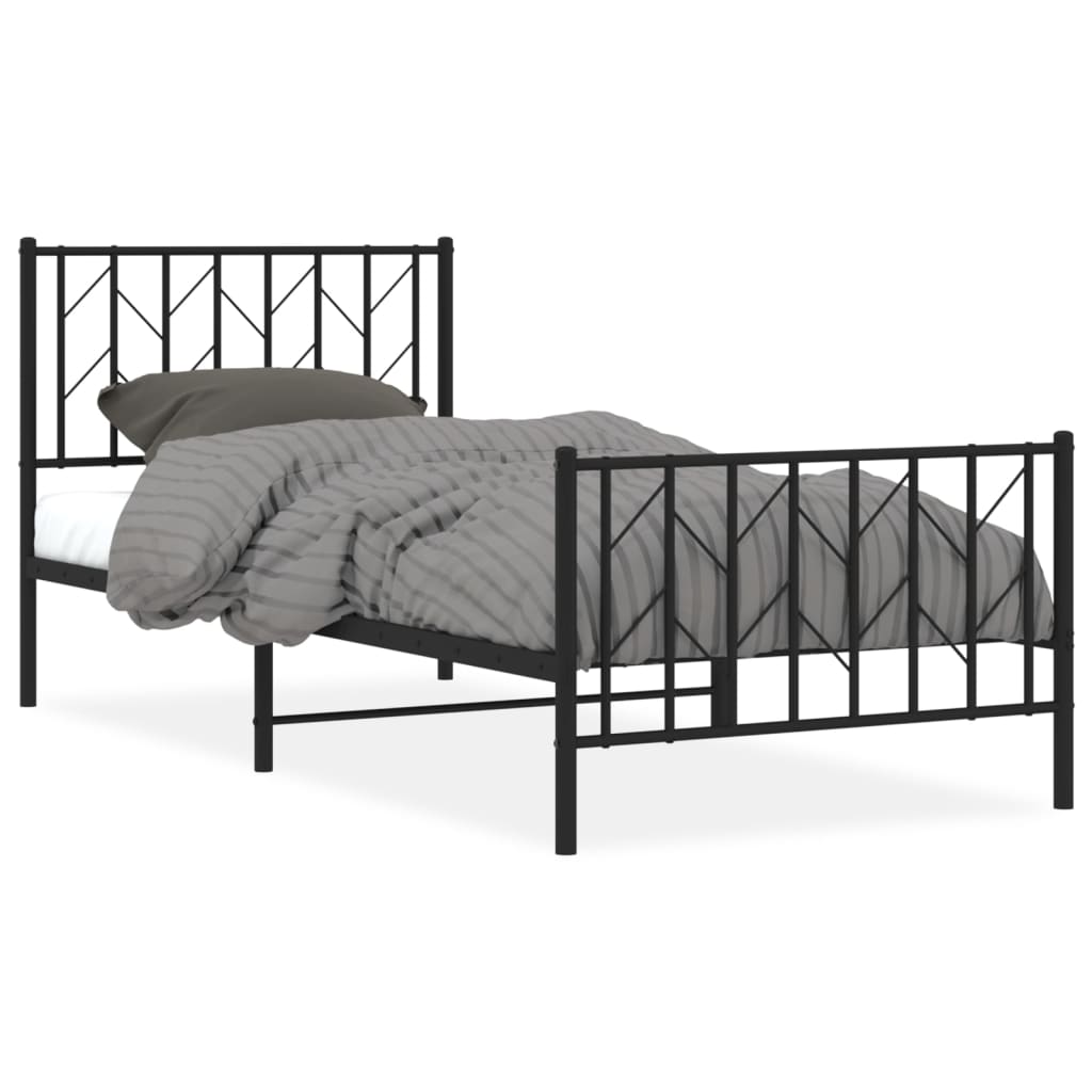 Cadre de lit métal sans matelas avec pied de lit noir 90x190 cm - XIOS