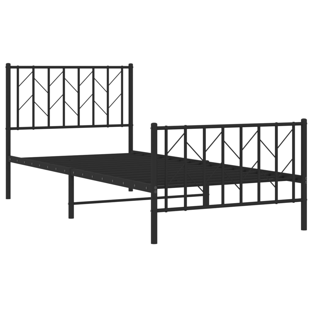 Cadre de lit métal sans matelas avec pied de lit noir 90x190 cm - XIOS
