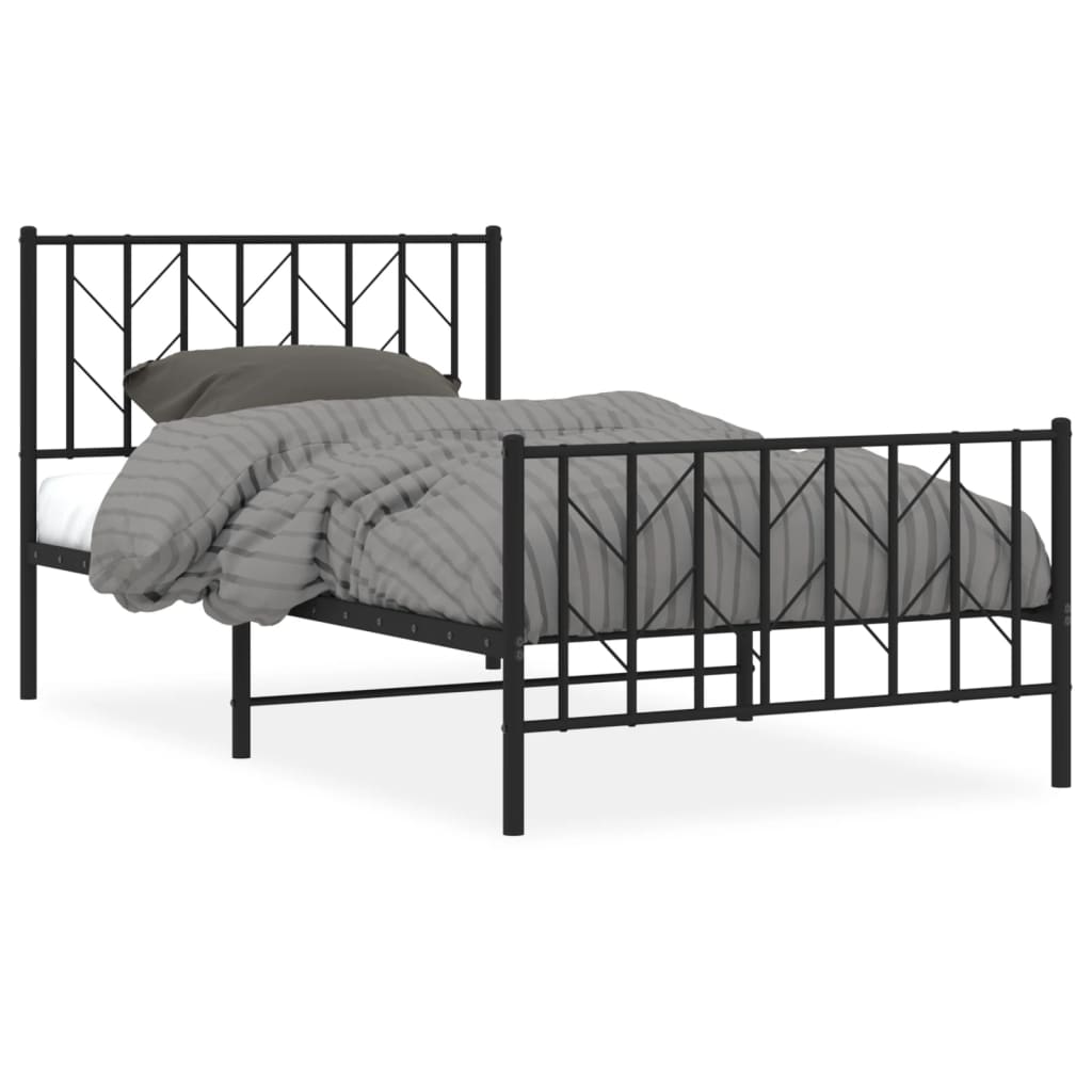Cadre de lit métal sans matelas avec pied de lit noir 100x190cm - XIOS