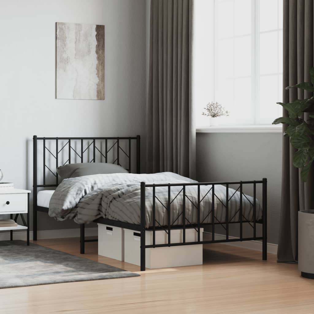 Cadre de lit métal sans matelas avec pied de lit noir 100x190cm - XIOS