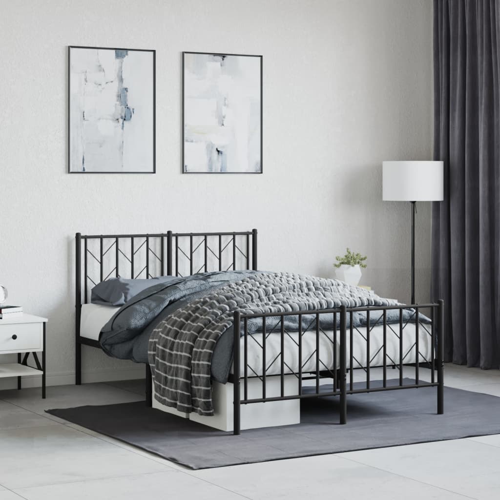 Cadre de lit métal sans matelas avec pied de lit noir 120x190cm - XIOS