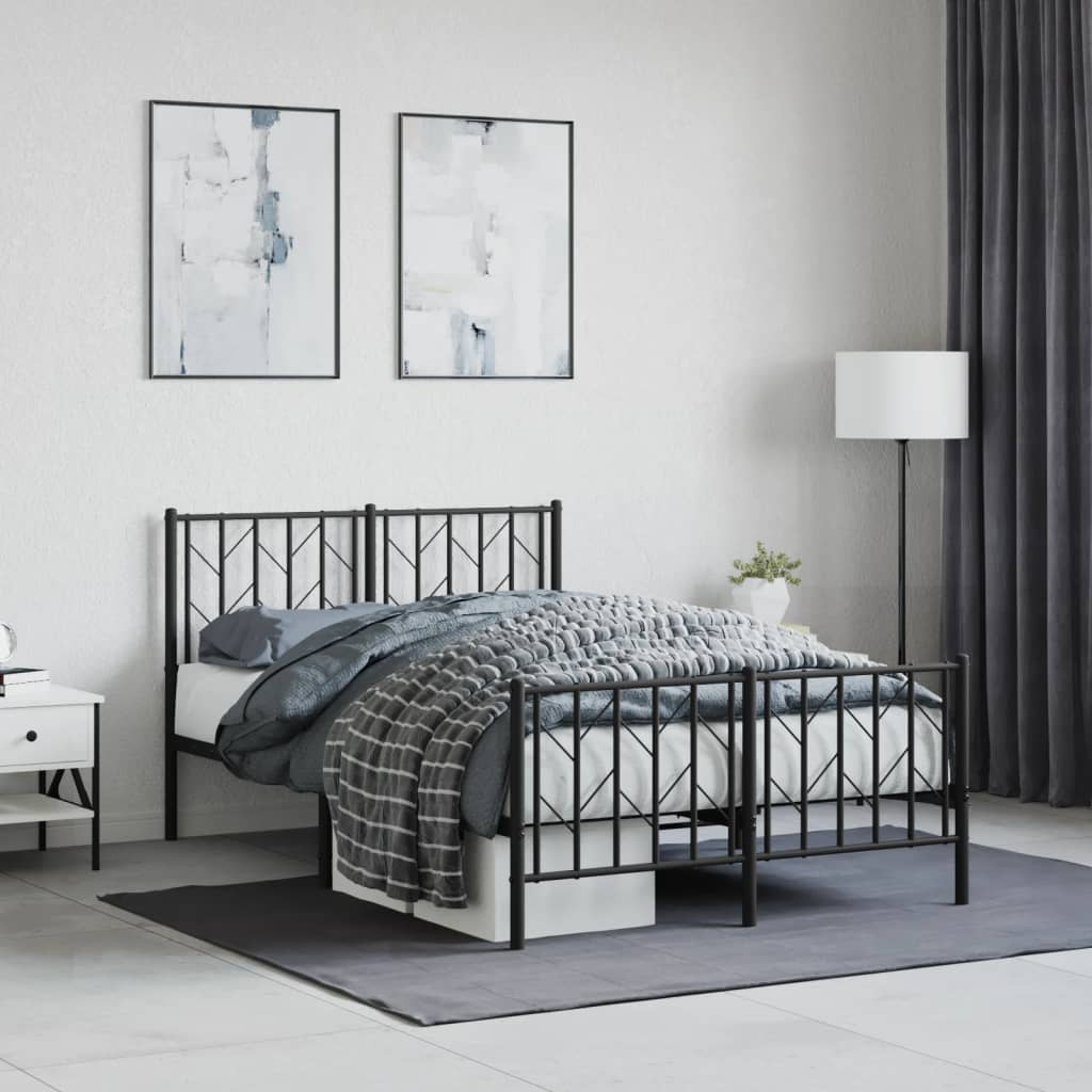 Cadre de lit métal sans matelas avec pied de lit noir 120x200cm - XIOS