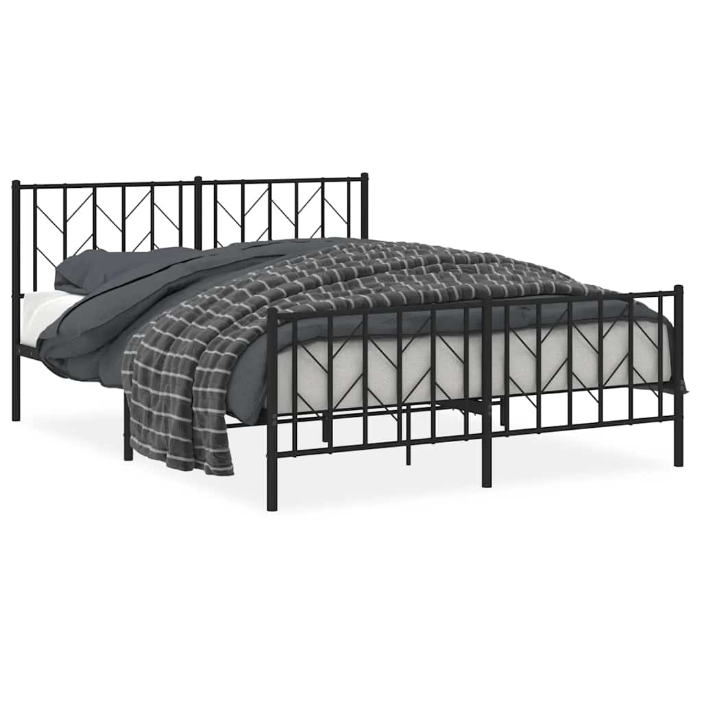 Cadre de lit métal sans matelas avec pied de lit noir 150x200cm - XIOS