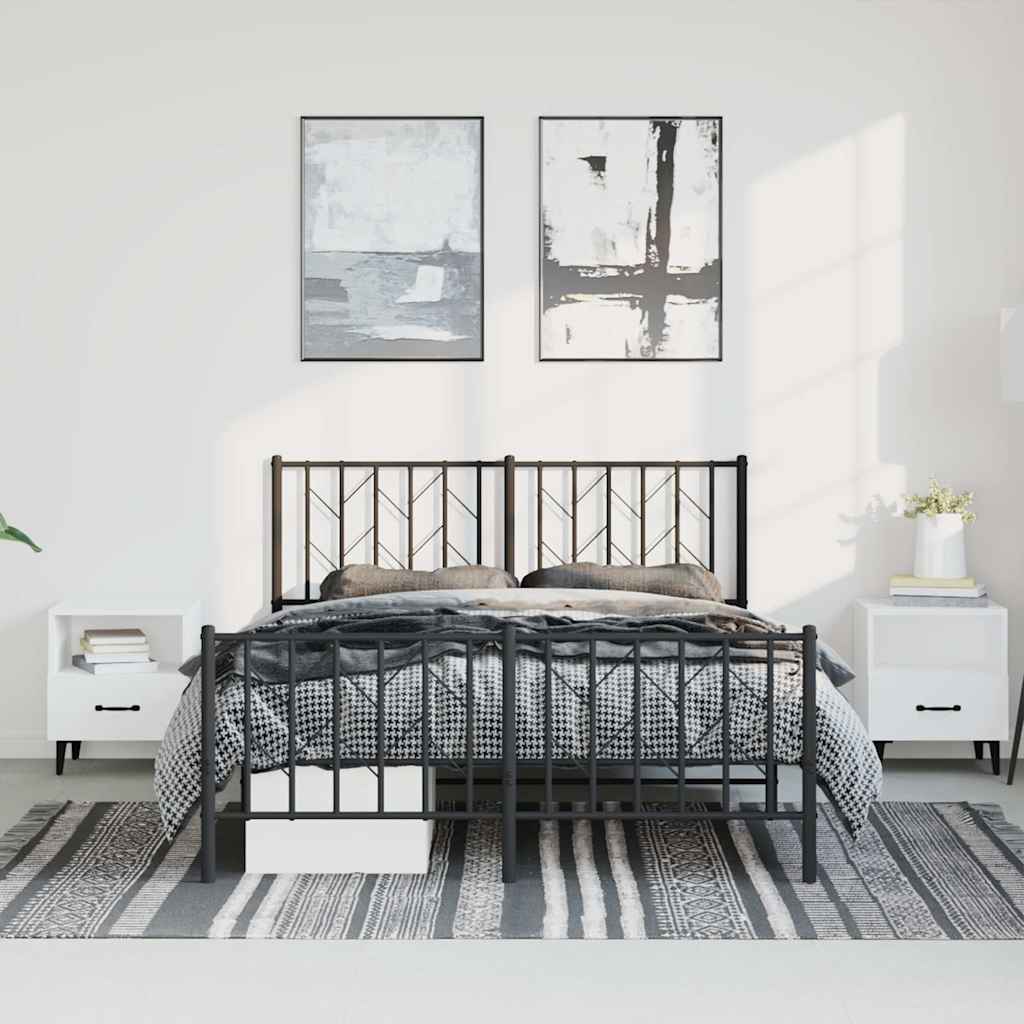 Cadre de lit métal sans matelas avec pied de lit noir 150x200cm - XIOS